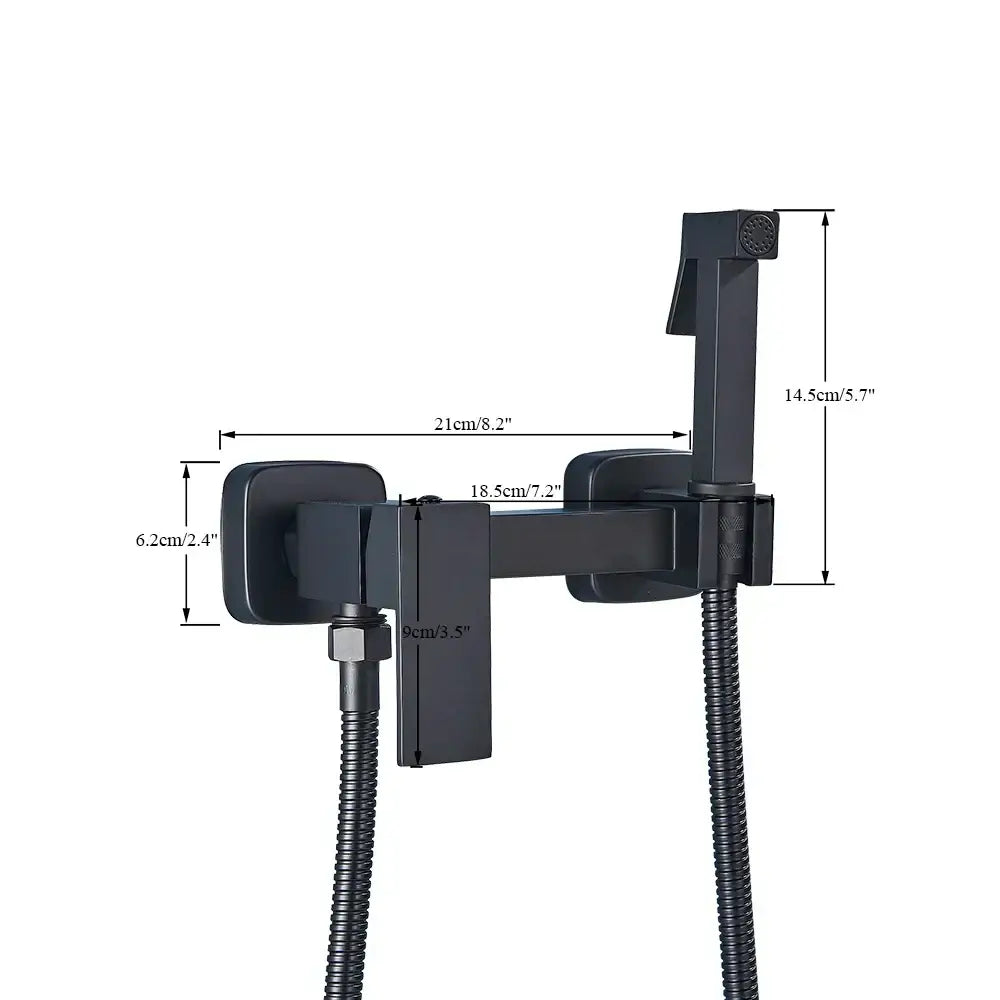 Matte black brass bidet sprayer with a sleek wall-mounted hot cold mixer and flexible hose decorbites brass bidet