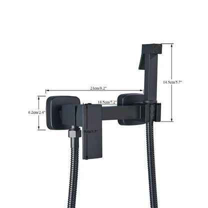Matte black brass bidet sprayer with a sleek wall-mounted hot cold mixer and flexible hose decorbites brass bidet