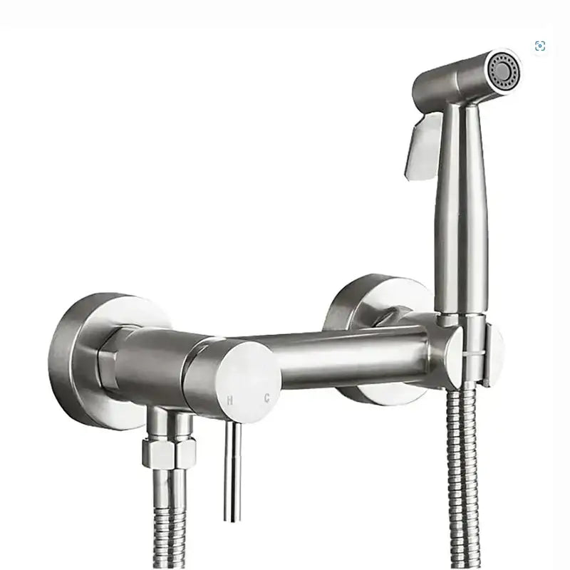 Matte black brass bidet sprayer with stainless steel handheld shower and dual-function control knob for bathroom use