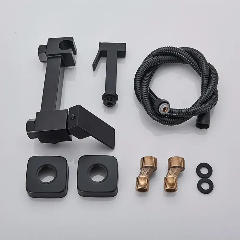 Matte black brass bidet sprayer with sleek modern design and brass fittings for bathroom wall mounted hot cold mixer