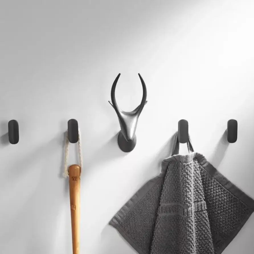 Matte black brass gray deer hook with sleek antler design for entryway wall decorbites brass gray wall hook