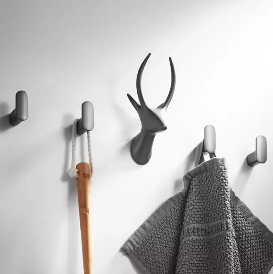 Dark gray ceramic deer head wall hook with sleek minimalist design for entryway decorbites brass gray gray deer hook