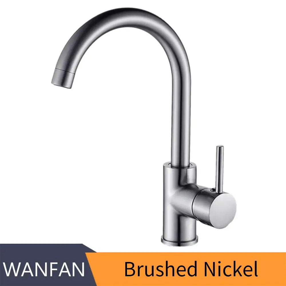 Matte black brass kitchen faucet with curved swivel spout contrasted by a brushed nickel kitchen faucet with sleek design decorbites brass kitchen