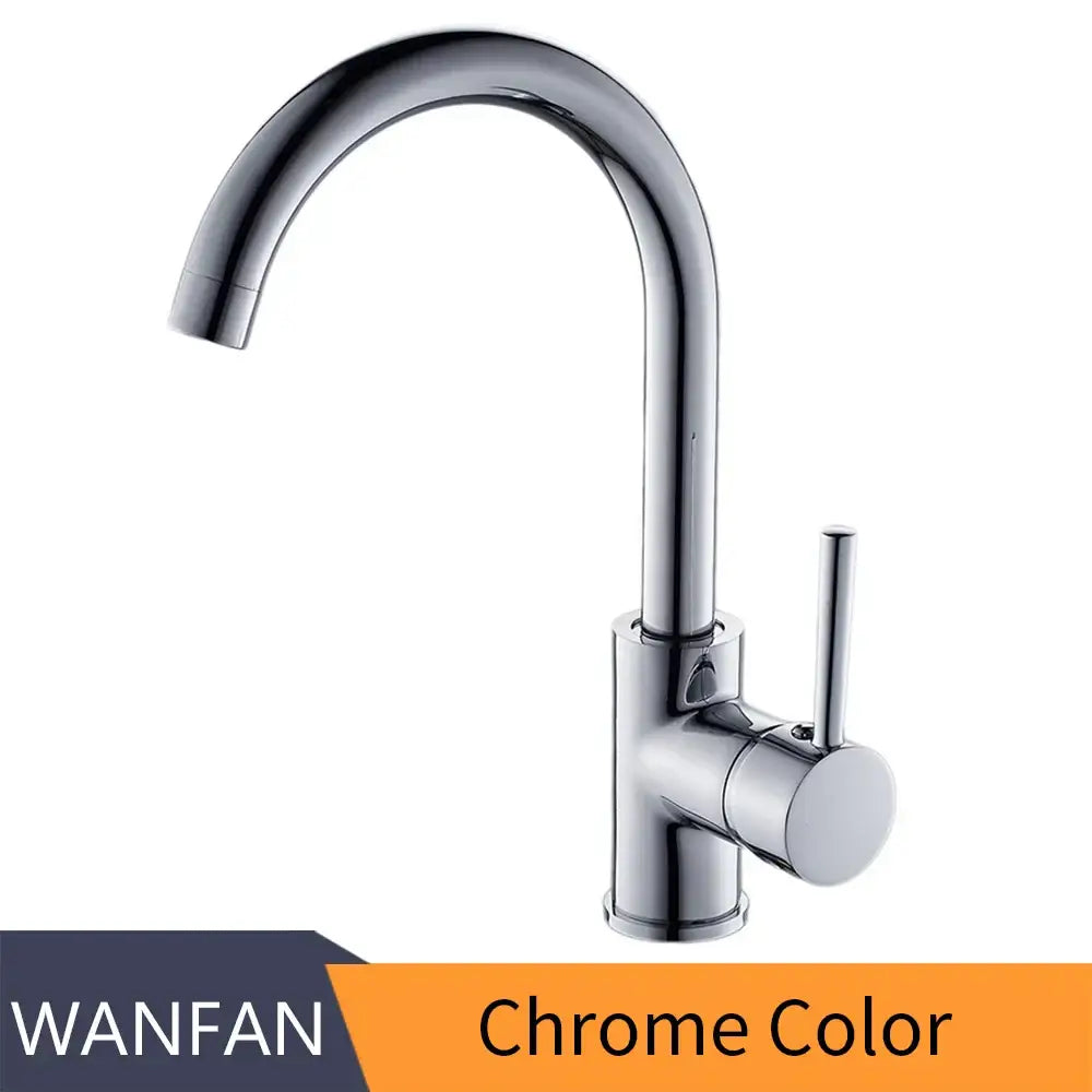Chrome finished single-handle kitchen faucet with curved swivel spout featuring a minimalist decorbites brass kitchen design