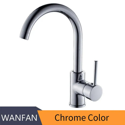 Chrome finished single-handle kitchen faucet with curved swivel spout featuring a minimalist decorbites brass kitchen design
