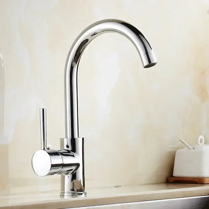 Matte black brass kitchen faucet with curved swivel spout and chrome finish single-handle design from decorbites brass kitchen