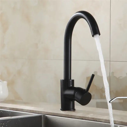 Matte black brass kitchen faucet with curved swivel spout and sleek minimalist design for modern kitchen decorbites brass kitchen