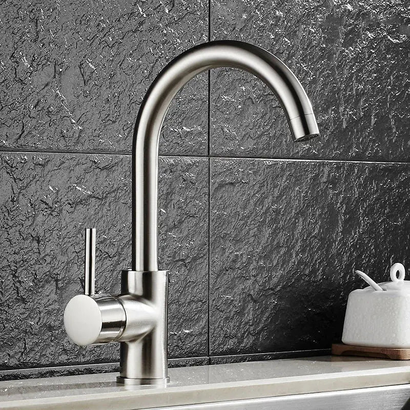 Matte black brass kitchen faucet with curved swivel spout and modern brushed stainless steel finish for decorbites brass kitchen