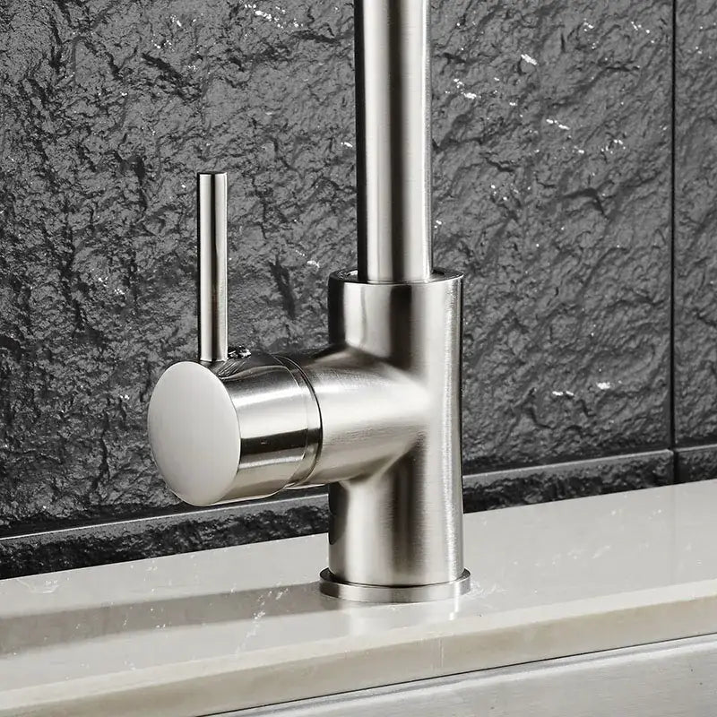 Modern brushed stainless steel kitchen faucet with a single handle in a decorbites brass kitchen faucet design