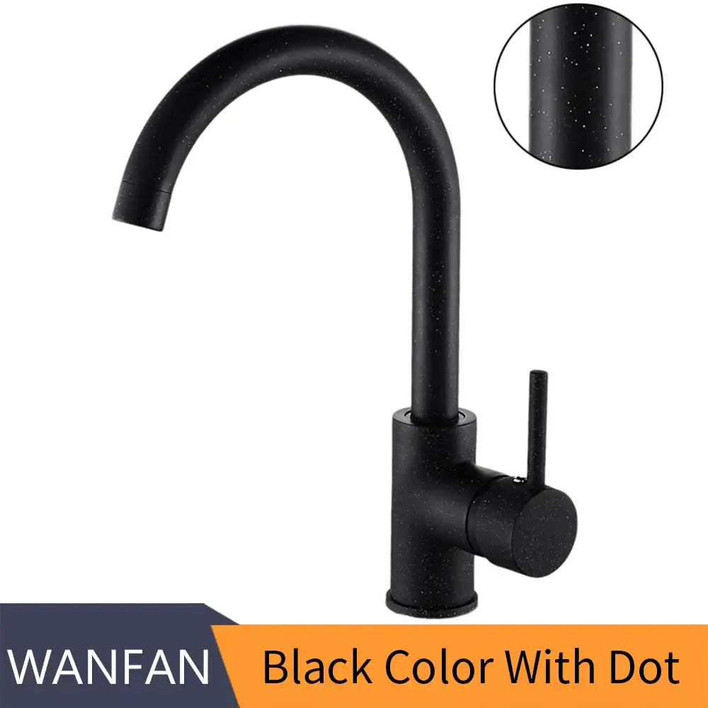 Matte black brass kitchen faucet with curved swivel spout and black speckled minimalist decorbites brass kitchen design