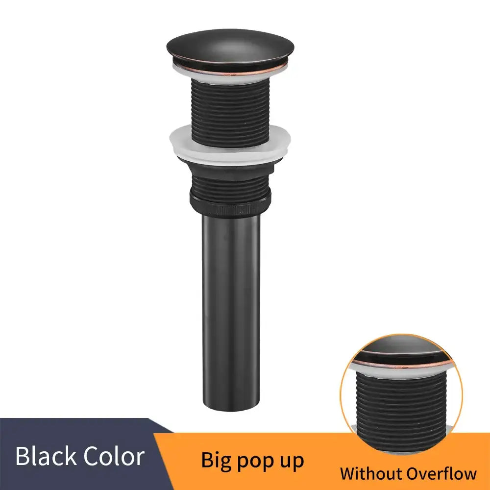 Matte black brass vessel sink pop up drain with copper-toned accent ring for decorbites brass black bathroom use