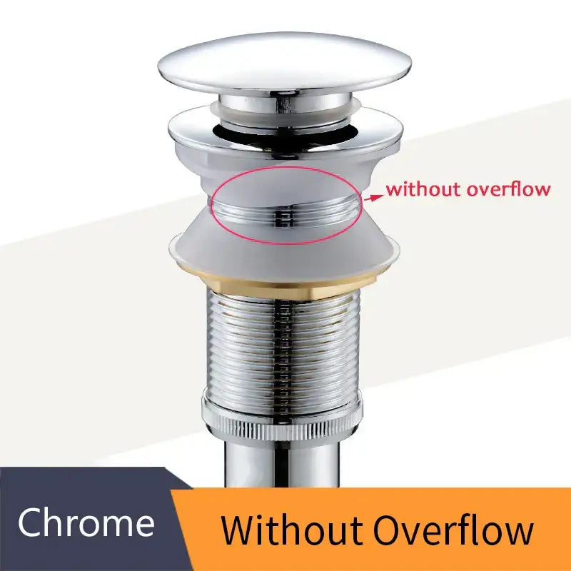 Chrome-finished sink drain with sleek cylindrical design and threaded stem for matte black brass black vessel sink pop up drain