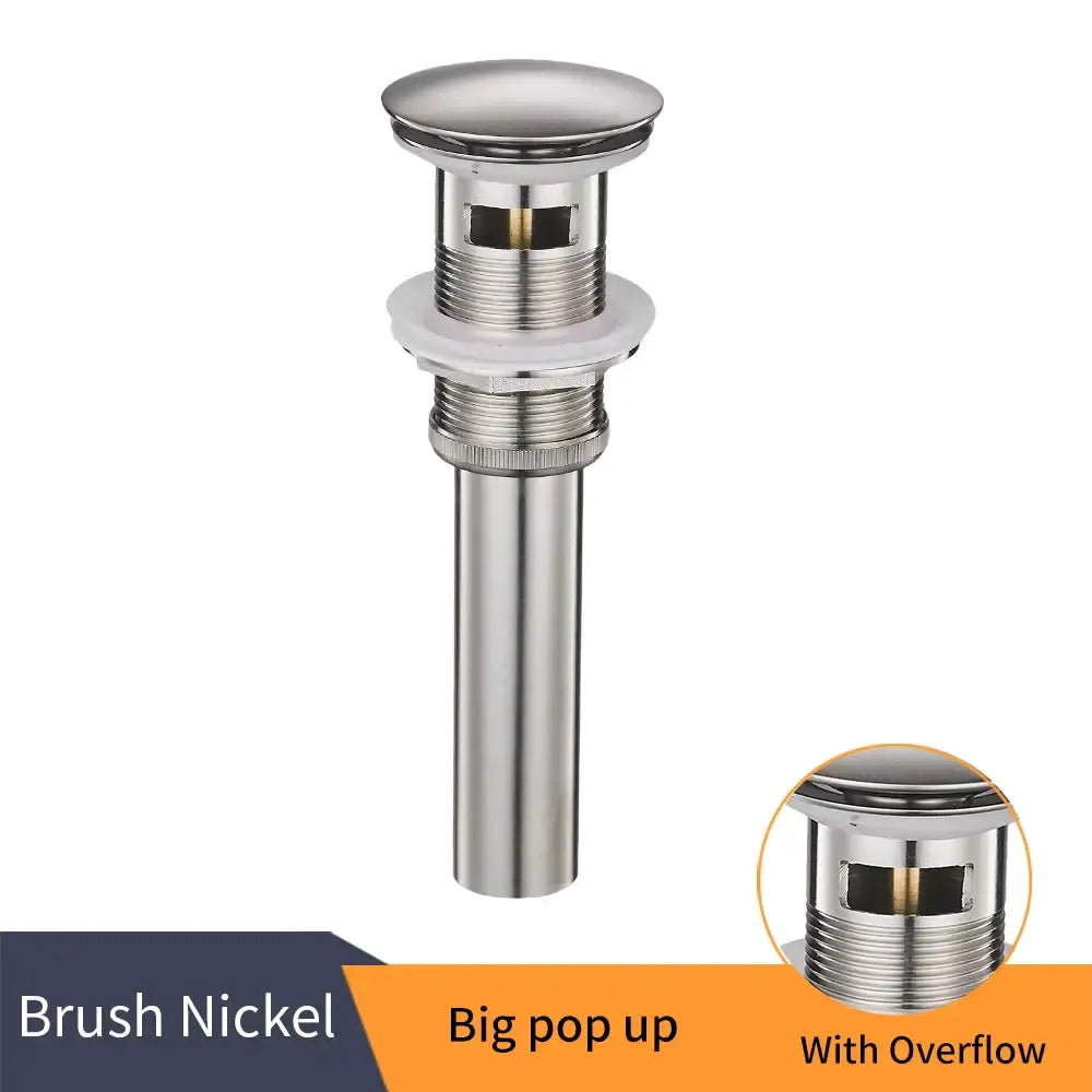 Matte black brass vessel sink pop up drain with overflow and brushed nickel finish for decorbites brass black bathroom