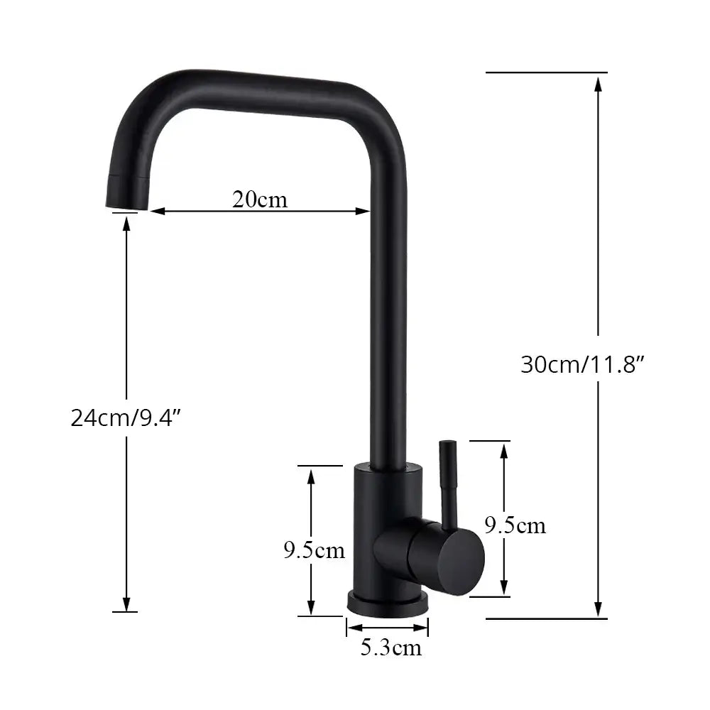 Matte black decorbites kitchen faucet with curved spout and single handle in brushed nickel finish for modern kitchen faucet designs