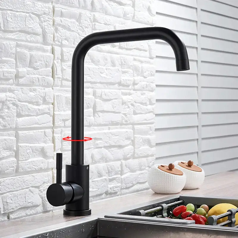 Black matte finish decorbites kitchen faucet with curved spout and single handle for modern kitchen faucet design