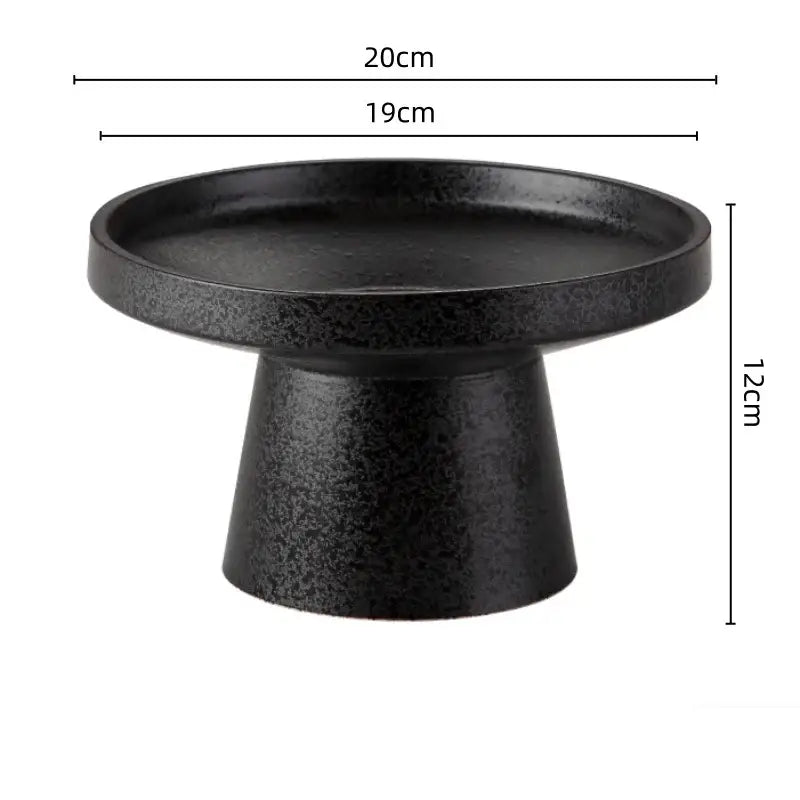 Matte black textured ceramic cake stand with tapered pedestal base for decorbites ceramic vase sword mountain set decor