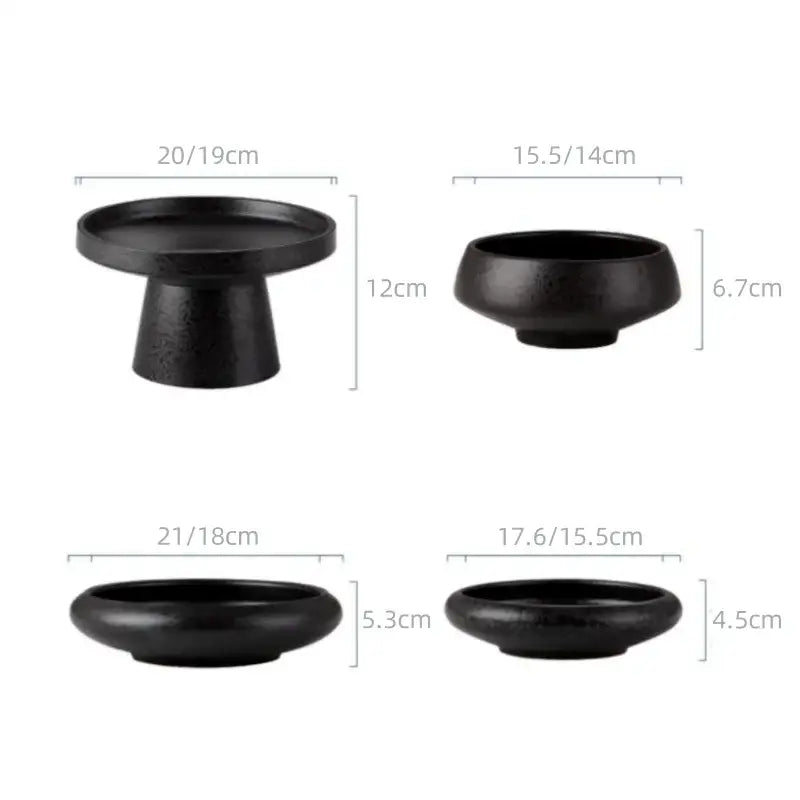 Set of four matte black ceramic vase sword bowls including a pedestal style for decorbites ceramic vase sword mountain decor