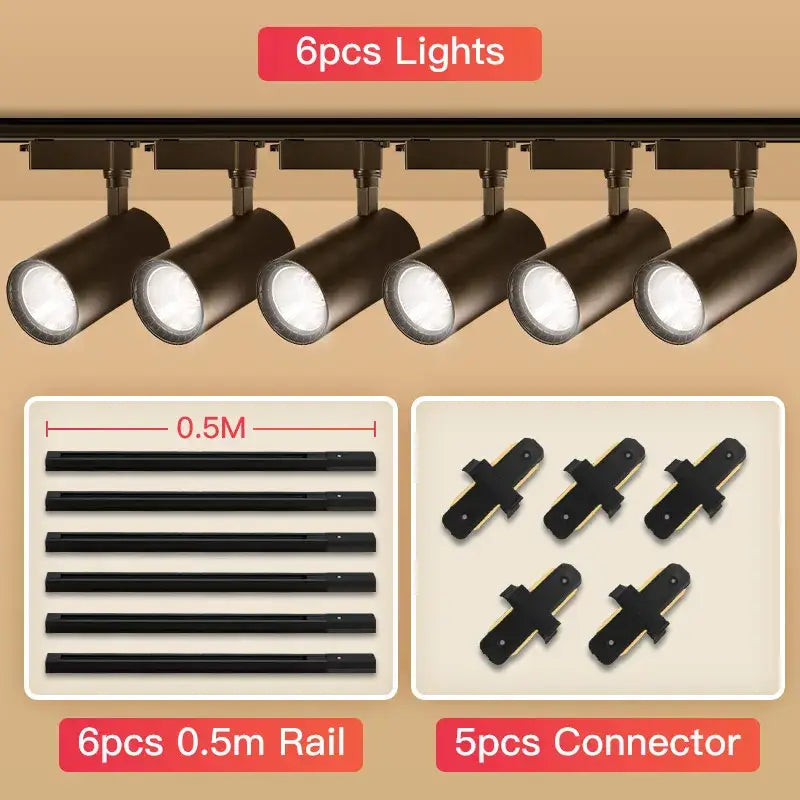 Set of six matte black cob chandelier track ceiling spotlights with adjustable heads for living room decorbites cob chandelier
