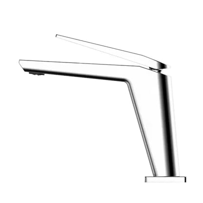 Modern chrome-finished single-handle basin mixer faucet with sleek angular design for cold water in contemporary square design