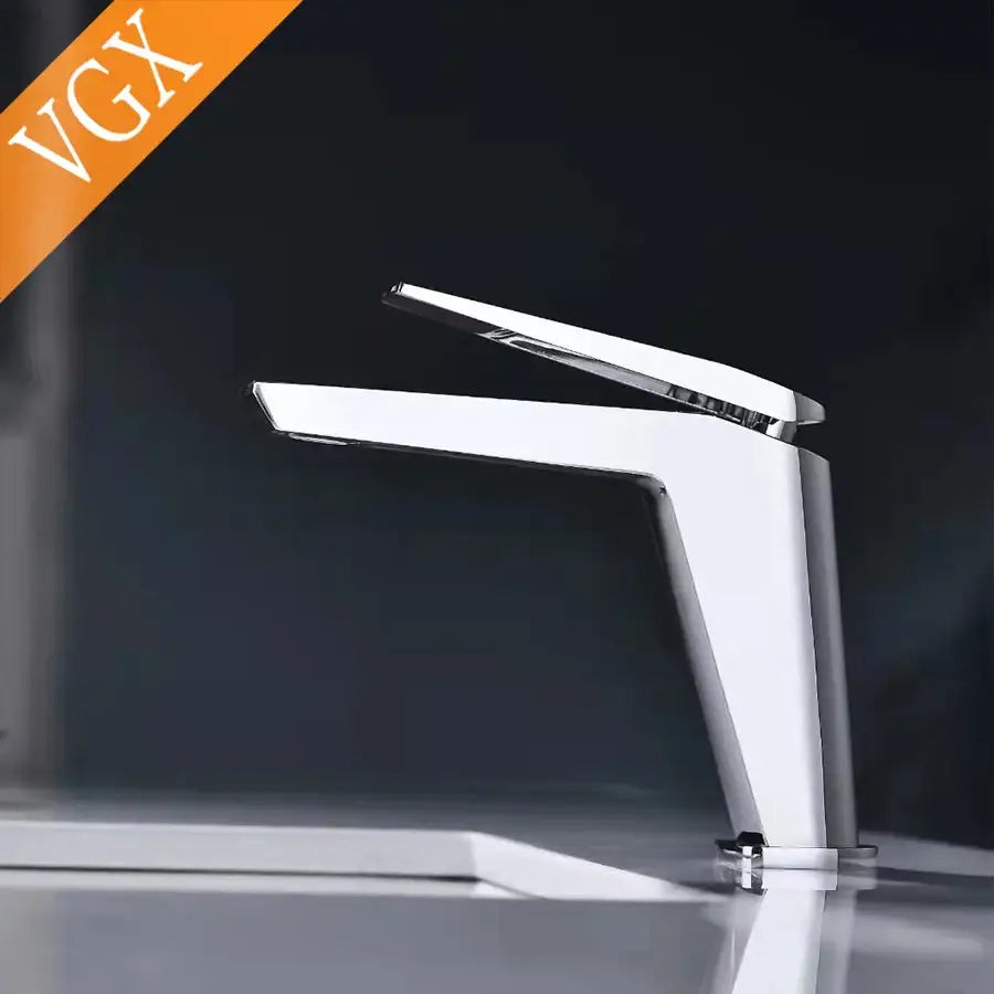 Matte black contemporary square design basin mixer faucet with modern chrome finish and sleek angular design for cold water use