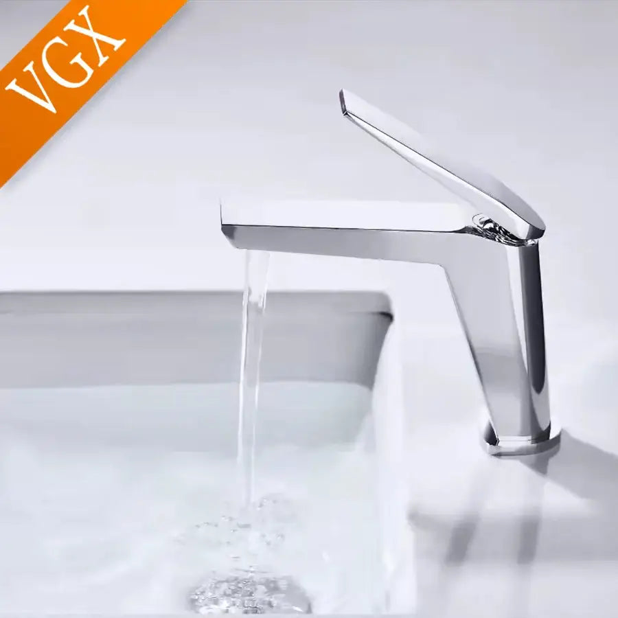 Matte black contemporary square design basin mixer faucet with chrome finish and single lever handle for cold water use
