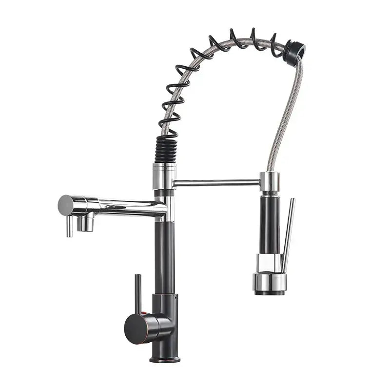 Matte black decorbites brass kitchen faucet with swivel spout extendable hose and dual handles for precise control
