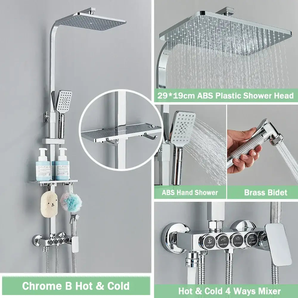 Matte black digital rainfall shower faucet set with chrome square rainhead handheld spray and brass bidet controls