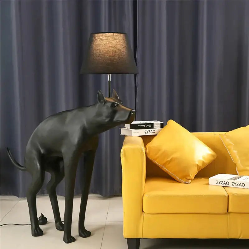 Matte black dog floor lamp with textured fabric shade standing led light for living room decorbites big dog