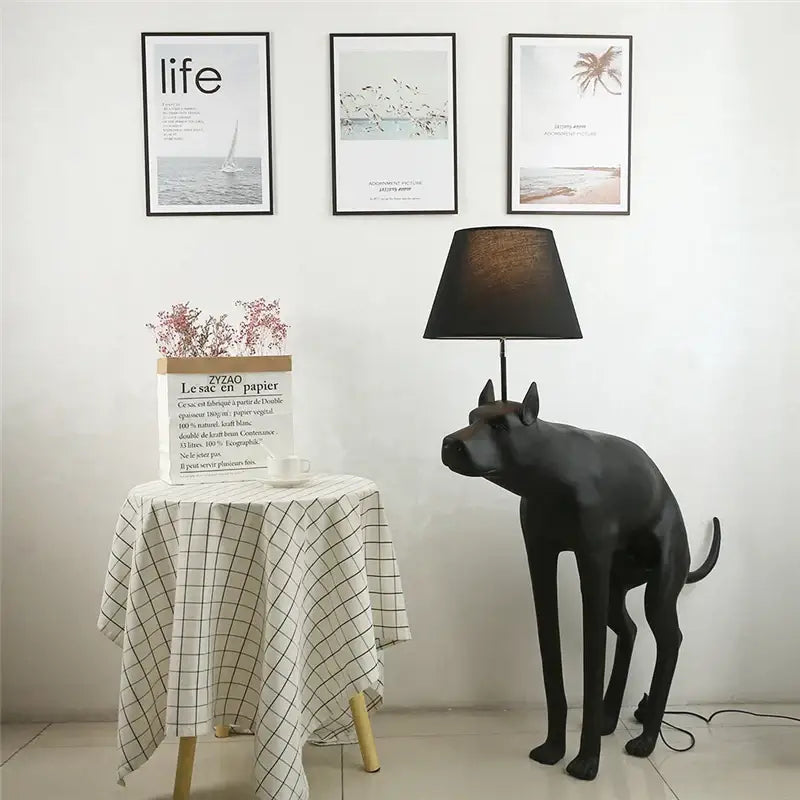 Matte black dog floor lamp with textured fabric shade for living room decorbites big dog led standing light