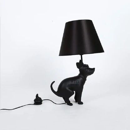 Matte black resin big dog led floor lamp with conical shade and poop-themed plug adapter for living room decorbites big dog