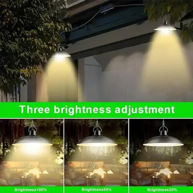 Matte black double head metal solar pendant light with adjustable brightness for outdoor patio decor