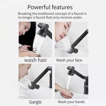 Matte black dual function swivel faucet with black matte finish and adjustable spray head for hair face gargling and hand washing