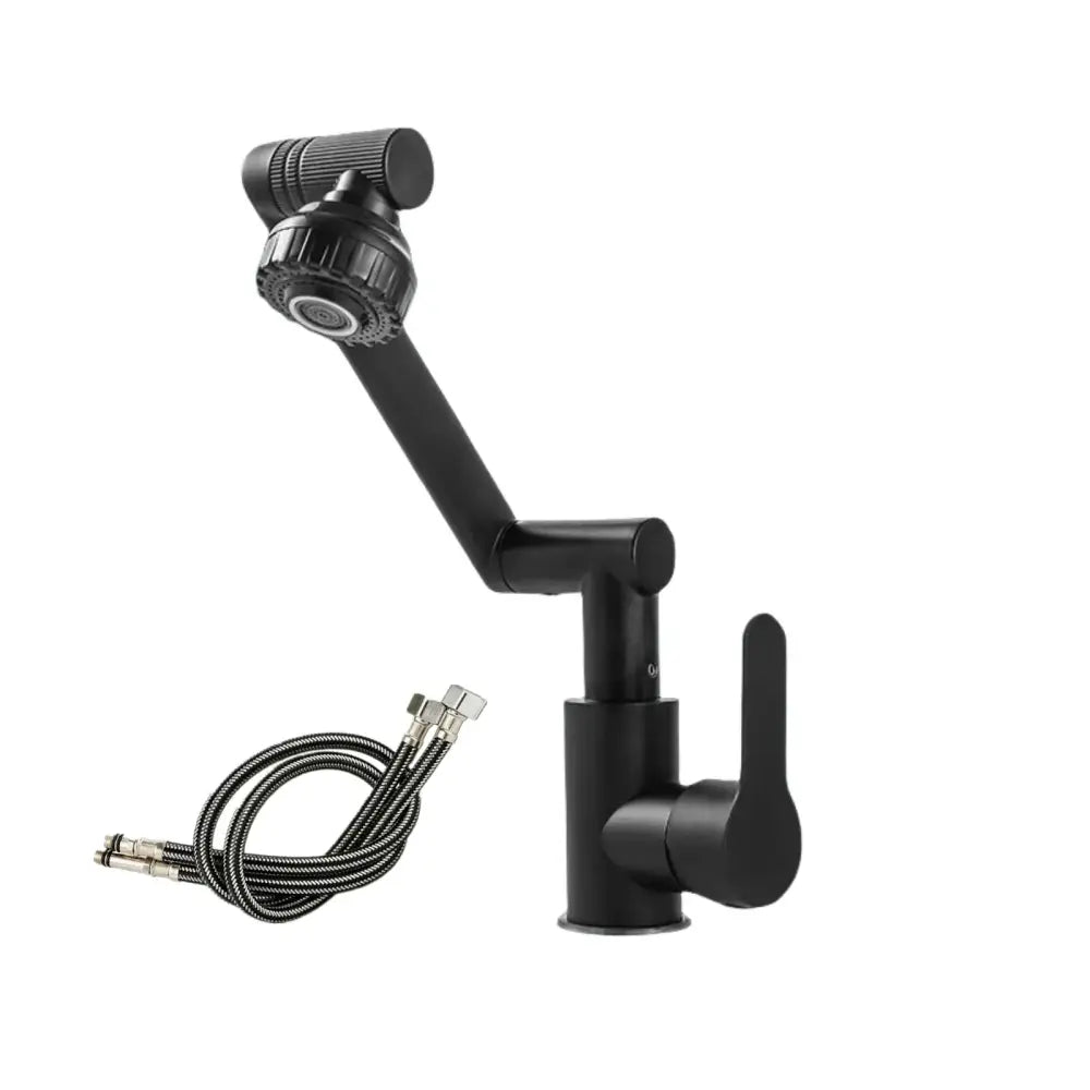 Matte black dual function swivel kitchen faucet with adjustable flexible hose and chrome connectors for bathroom spray nozzle