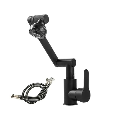 Matte black dual function swivel kitchen faucet with adjustable flexible hose and chrome connectors for bathroom spray nozzle