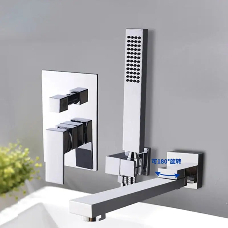Matte black dual handle bathtub faucet set with chrome finished rectangular spout and adjustable handheld showerhead decorbites dual handle