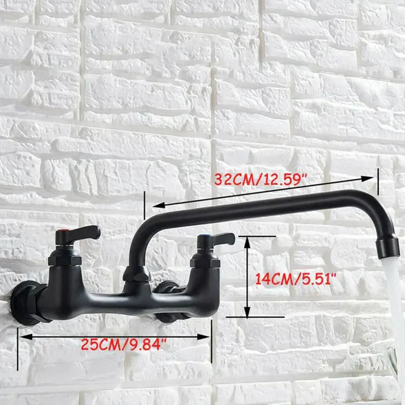 Matte black dual handle kitchen faucet with swivel hot cold water tap and curved spout in black matte finish
