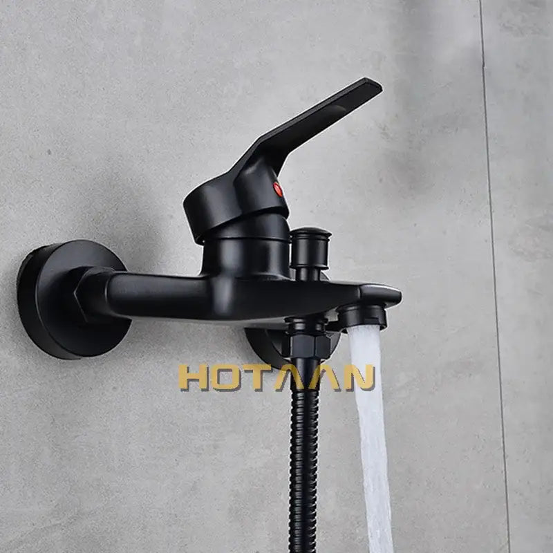 Matte black finish shower faucet with handheld mixer and flexible hose wall-mounted for modern bathroom decorbites black finish