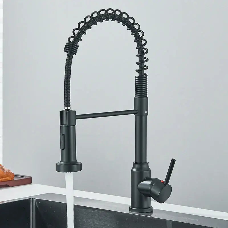 Matte black flexible kitchen faucet with pull down sprayer and coiled gooseneck by decorbites black flexible