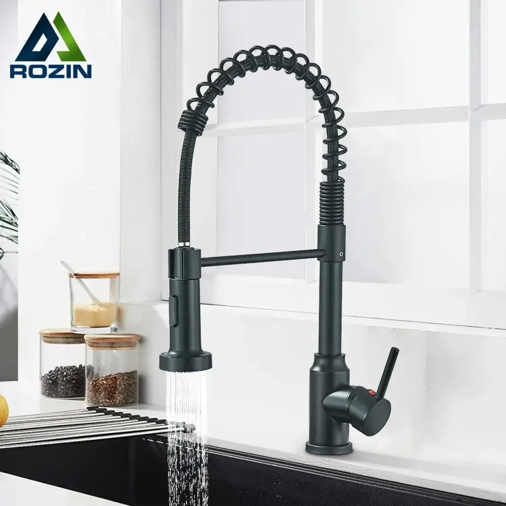 Matte black flexible kitchen faucet with pull down sprayer nozzle and coiled gooseneck spout by decorbites black flexible