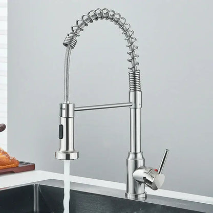 Matte black flexible kitchen faucet with stainless steel coiled gooseneck spout and pull-down sprayer nozzle decorbites black flexible