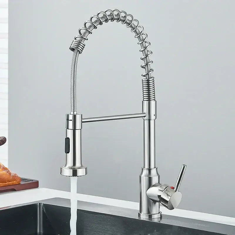 Matte black flexible kitchen faucet with stainless steel coiled gooseneck spout and pull-down sprayer nozzle decorbites black flexible