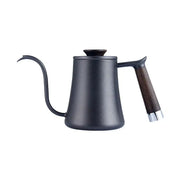 Matte black gooseneck pour over kettle with wood handle and silver accent by decorbites for precise brewing