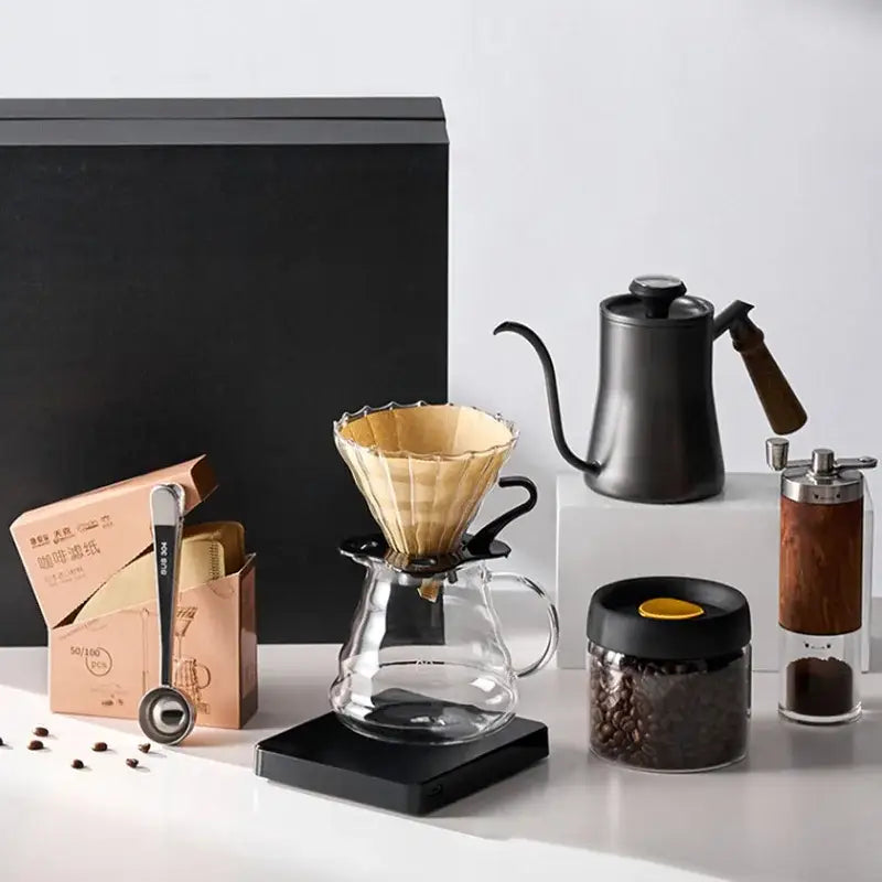 Matte black gooseneck spout kettle with wooden handle ideal for hand punch coffee and precise pouring