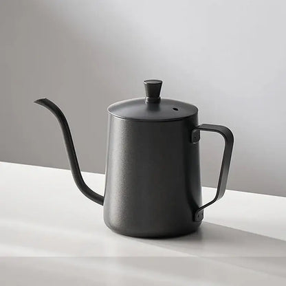 Matte black gooseneck spout kettle with stainless steel hand punch coffee pot design for precise pouring