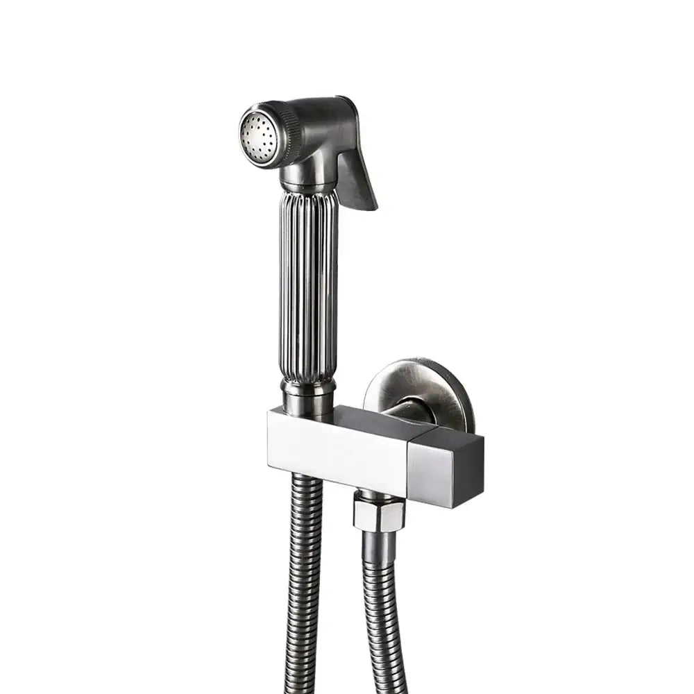 Modern brushed stainless steel bidet faucet with ribbed handle and flexible hose for decorbites black bidet use