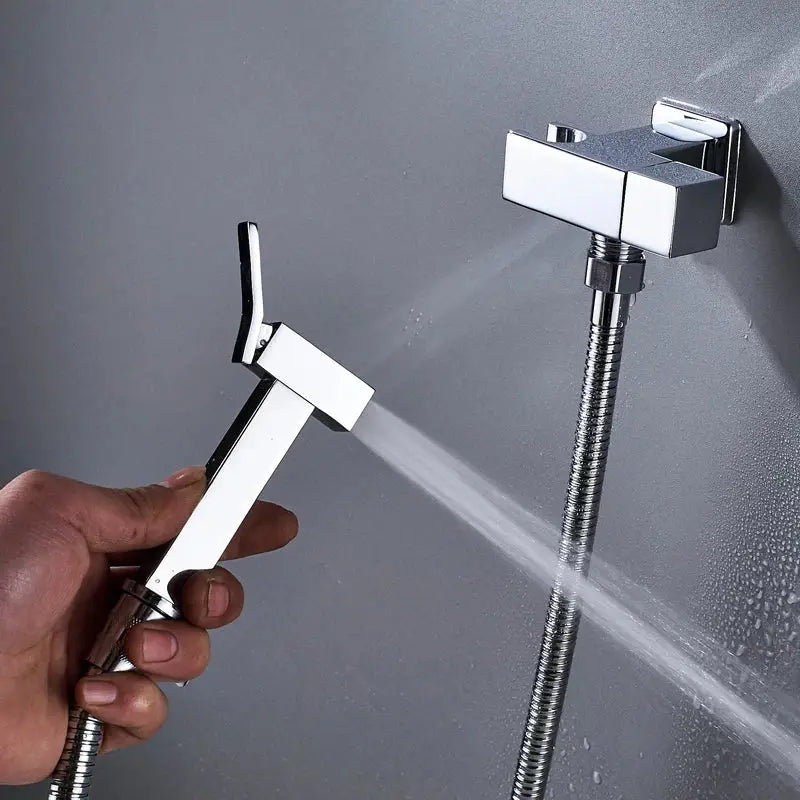 Chrome finished handheld bidet faucet with sleek angular design and flexible braided hose for decorbites black bidet