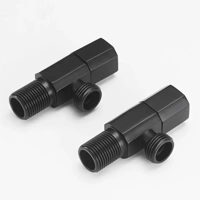Matte black hexagonal filling valve faucet with black matte-finished metal t-shaped threaded filling valve for kitchen and bathroom