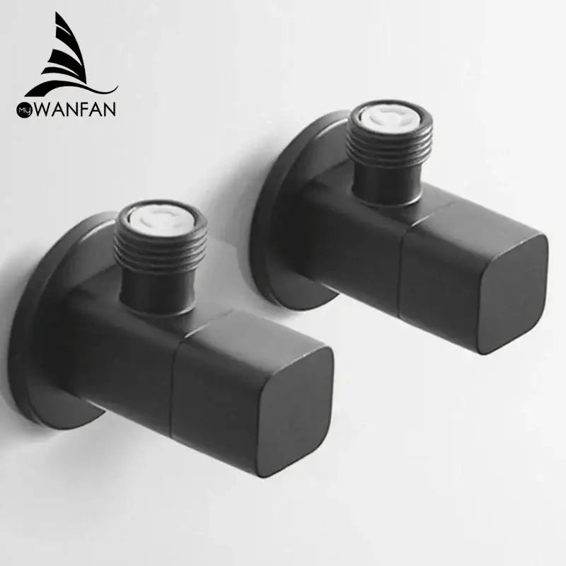 Matte black hexagonal filling valve faucet with a modern square design and threaded connections for kitchen and bathroom