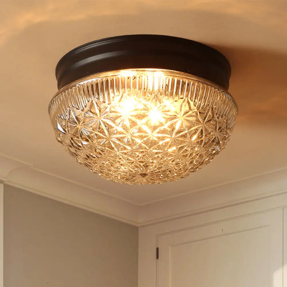 DecorBites™ DecorBites™ Matte Black Industrial Flushmount Ceiling Light with Clear Textured Glass Dome - 2 Bulb Flush Fixture