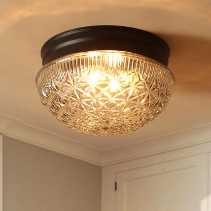 DecorBites™ DecorBites™ Matte Black Industrial Flushmount Ceiling Light with Clear Textured Glass Dome - 2 Bulb Flush Fixture